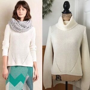 Anthropologie Moth High Low Hem Cowl Neck Knit Ivory Wool Blend Sweater